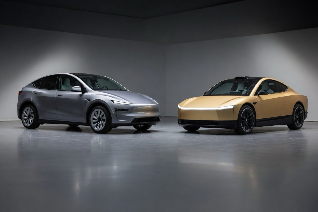 Two autonomous vehicles in a studio